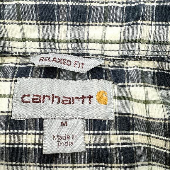 Carhartt Shirt Men's Medium Outdoor Button Up Short Sleeve Plaid Logo Pocket - Picture 5 of 8